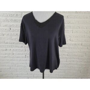 Jenny Womens Top 1X Plus Tee Short Sleeve Pullover VNeck Lace Neck BLA133E